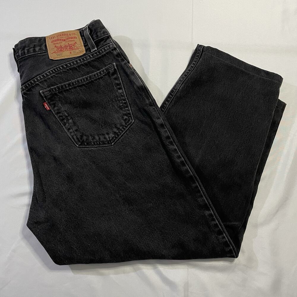 Vintage Levis 560 Black Jeans 36x30 Mens Actual 34x27 Loose Tapered Y2K